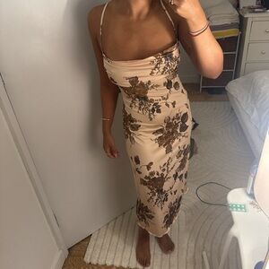 Cream and Black Halter Neck Bodycon Midi Dress